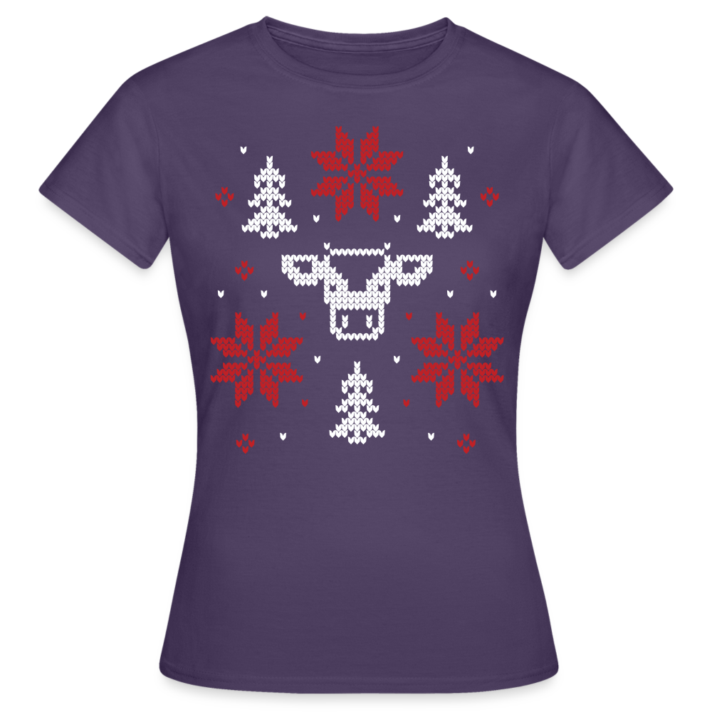 Frauen T-Shirt "Kuh Weihnachtsmotiv" - Dunkellila