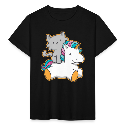 Kinder T-Shirt "Katze mit Einhorn" - Schwarz