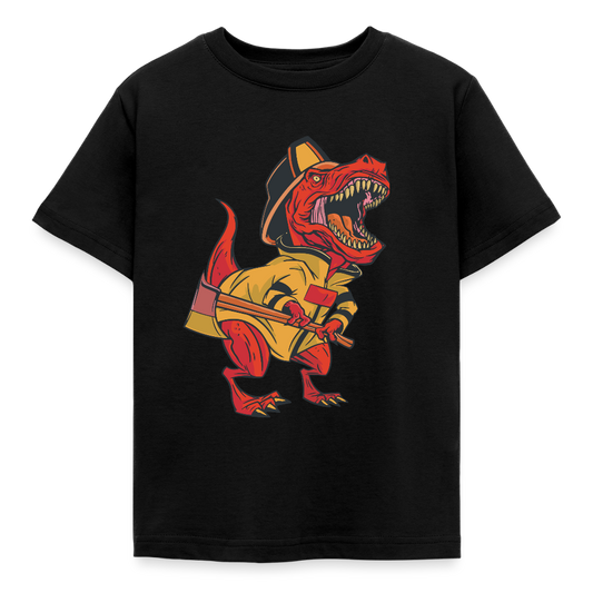 Kinder T-Shirt "Feuerwehr Dinosaurier" - Schwarz