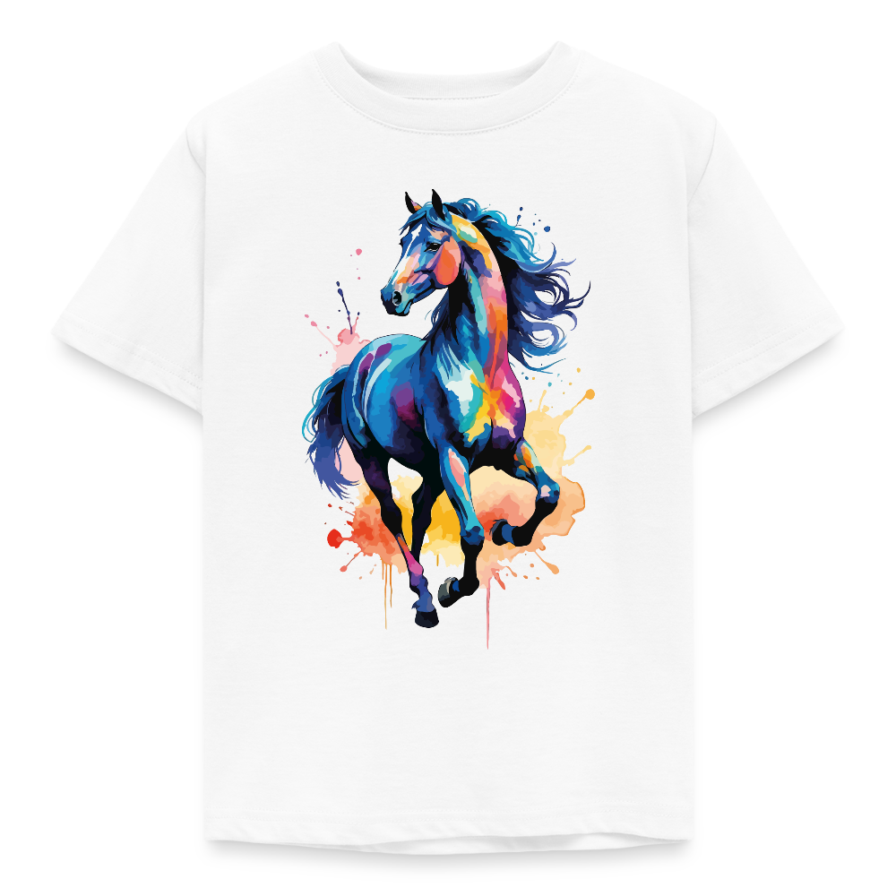 Kinder T-Shirt "Blaues Wasserfarben Pferd" - Weiß