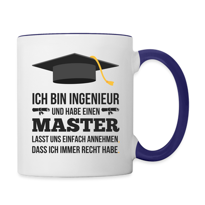 Tasse "Masterabschluss Ingenieur" - Weiß/Kobaltblau