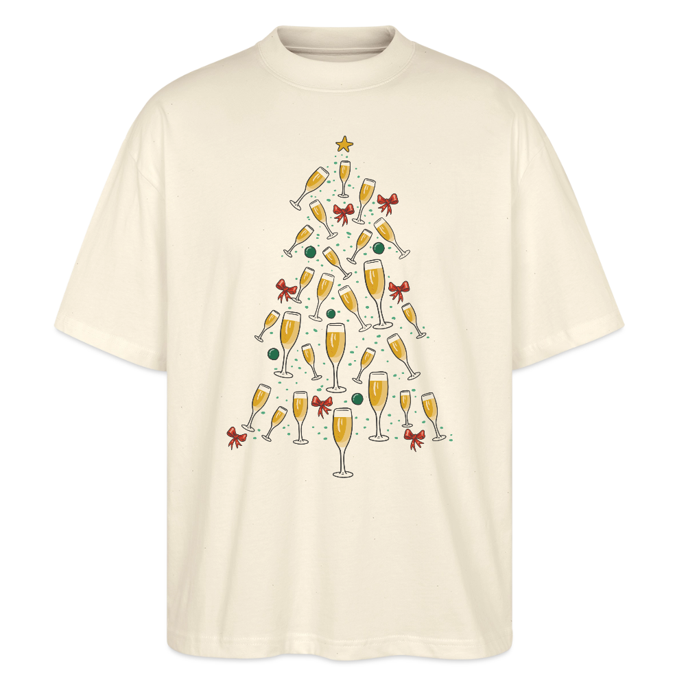 Oversize Bio-T-Shirt "Sektgläser Weihnachtsbaum" - Natur
