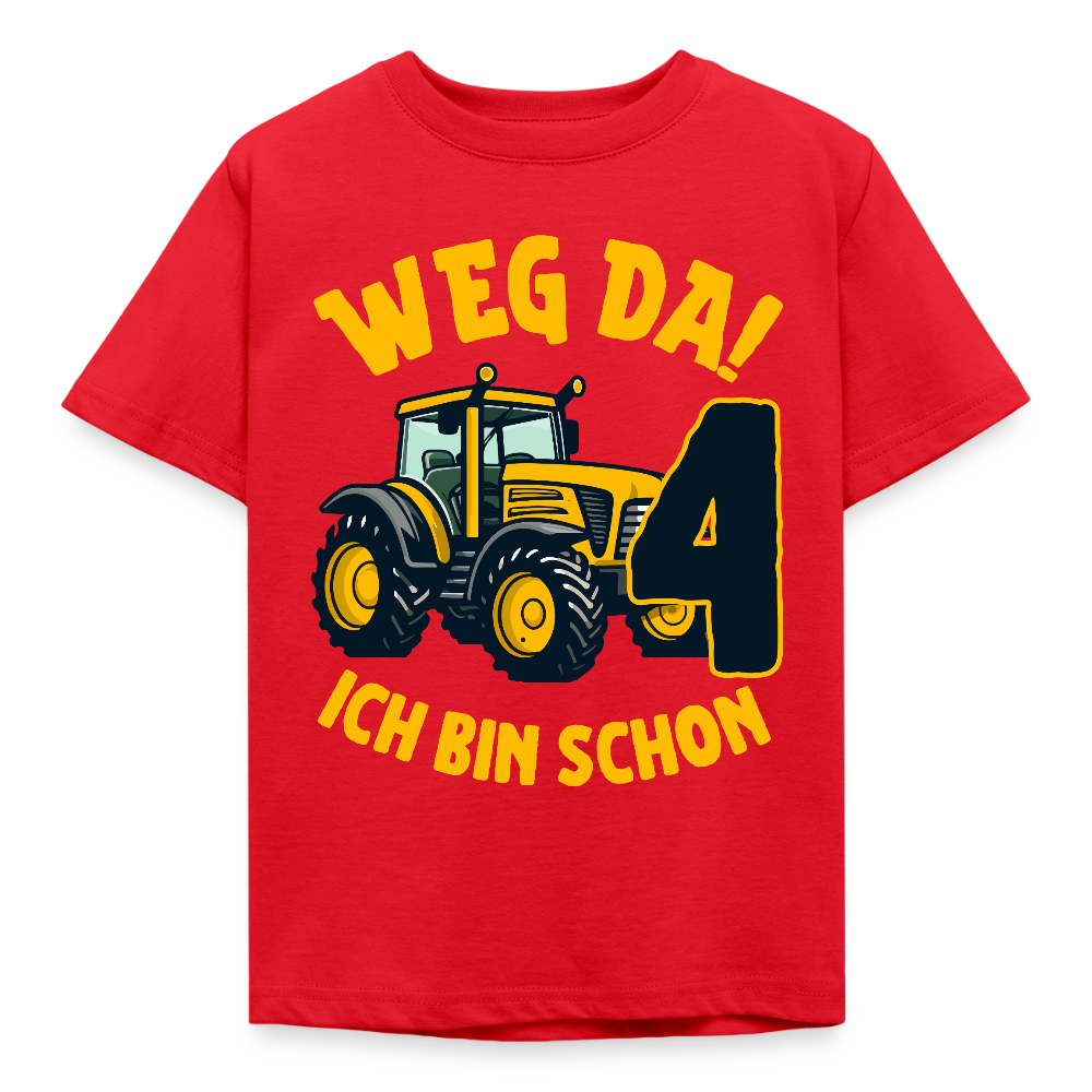 Kinder T-Shirt "Weg da! Ich bin schon 4" (Traktor-Motiv) - Rot