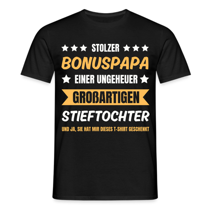 Männer T-Shirt "Stolzer Bonuspapa einer großartigen Stieftochter" - Schwarz
