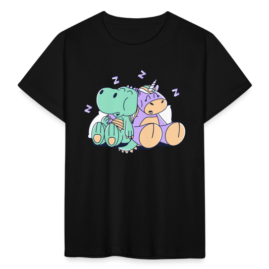 Kinder T-Shirt "Dinosaurier und Einhorn" - Schwarz