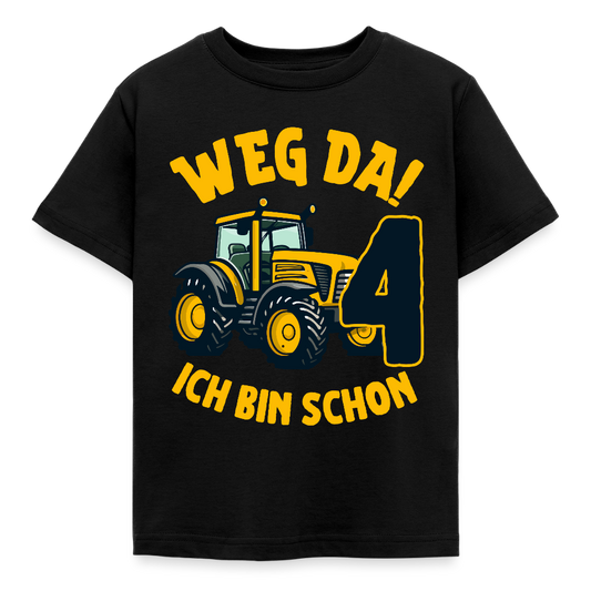 Kinder T-Shirt "Weg da! Ich bin schon 4" (Traktor-Motiv) - Schwarz