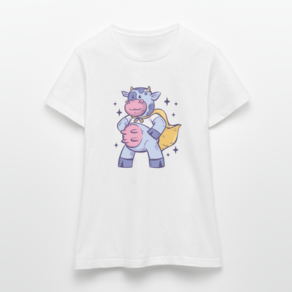 Frauen T-Shirt "Kuh mit Helden-Kostüm" - Weiß