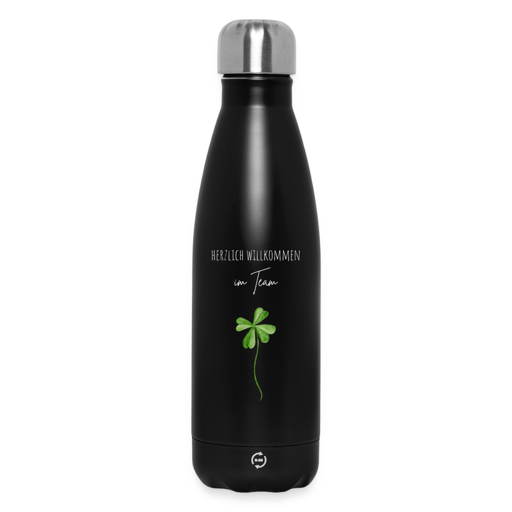 Thermosflasche "Herzlich willkommen im Team" (minimalistisch) - Schwarz