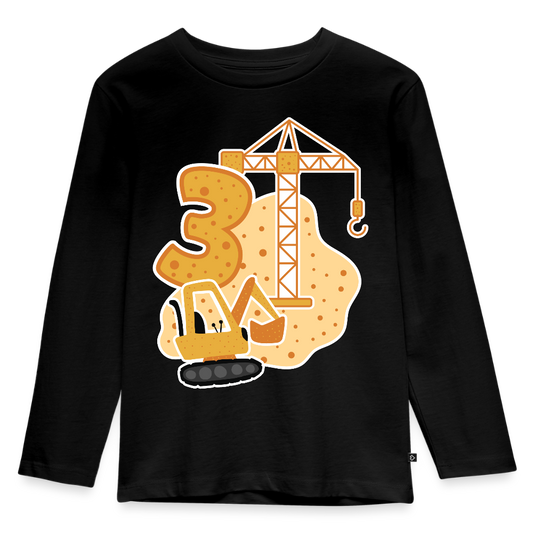 Kinder Langarm Jungen T-Shirt "3 Jahre" (Bagger-Motiv) - Schwarz