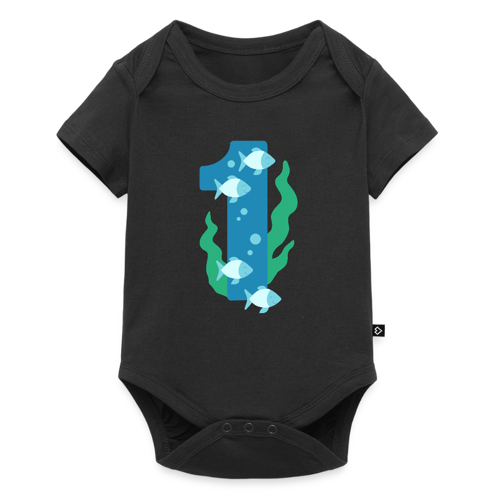 Baby Bio-Kurzarm-Body "1 mit Fischen" - Schwarz