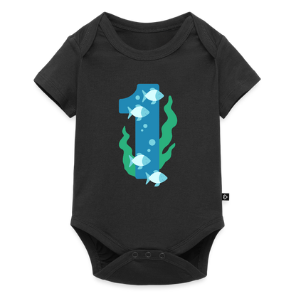 Baby Bio-Kurzarm-Body "1 mit Fischen" - Schwarz