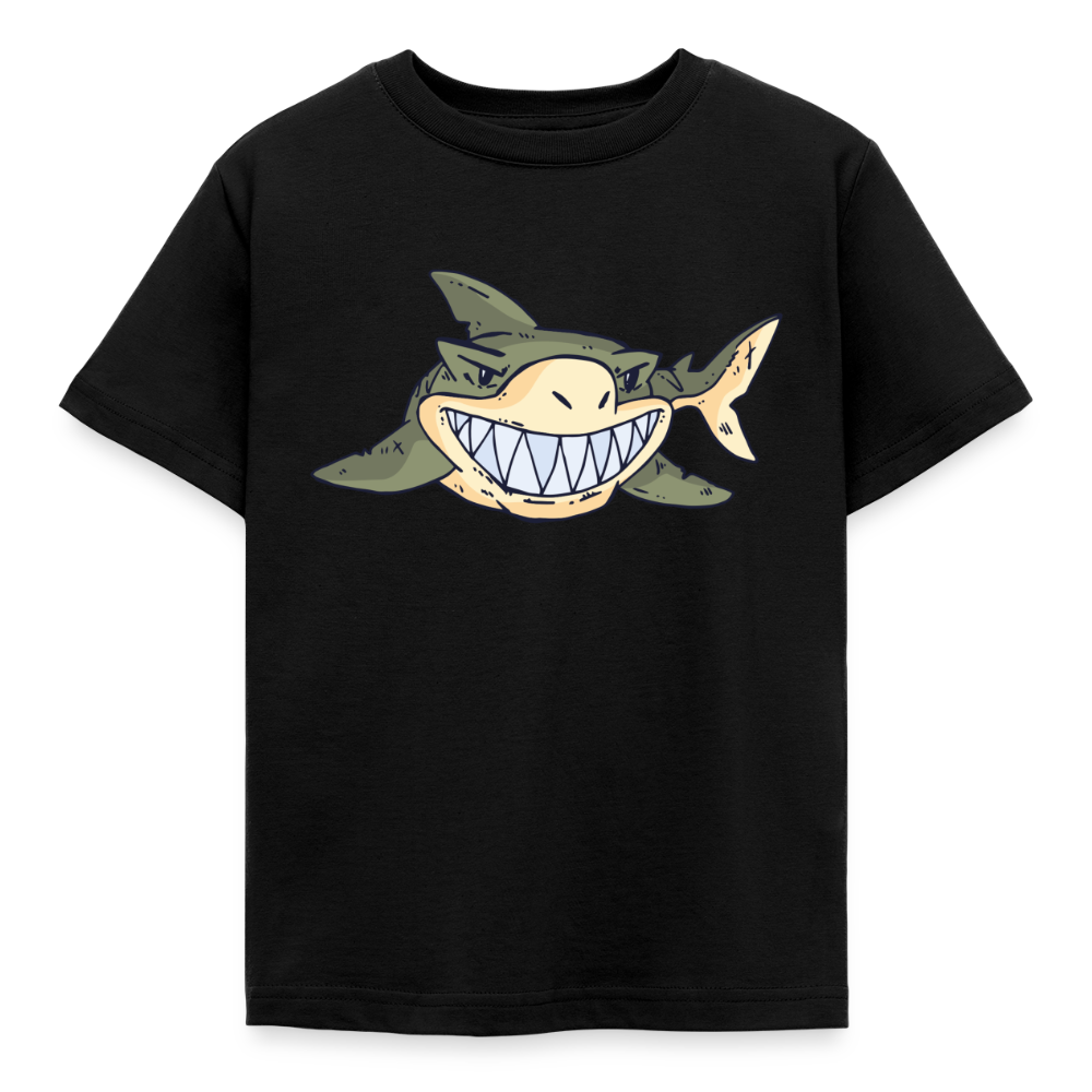 Kinder T-Shirt "Grüner Hai" - Schwarz