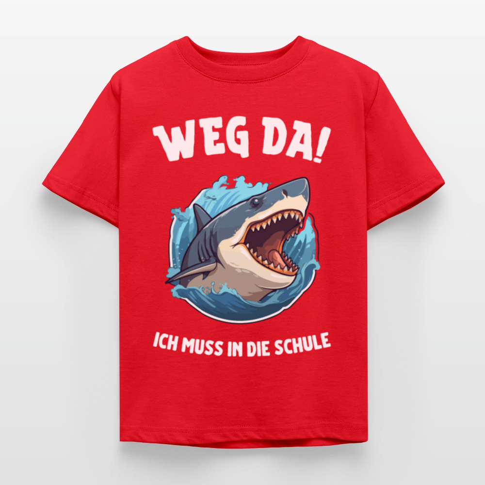 Kinder T-Shirt "Weg da! Ich muss in die Schule" (Haimotiv) - Rot