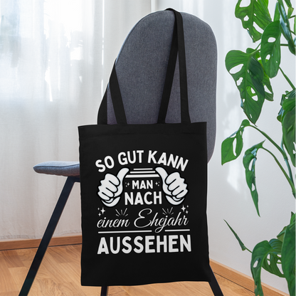 Stoffbeutel "So gut kann man nach einem Ehejahr aussehen" - Schwarz