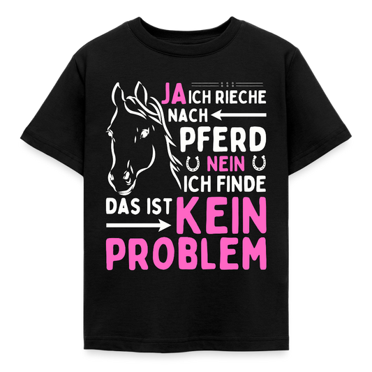 Kinder T-Shirt "Ja ich rieche nach Pferd" - Schwarz