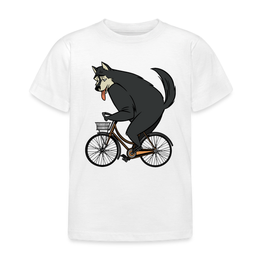 Kinder T-Shirt "Wolf mit Fahrrad" - Weiß