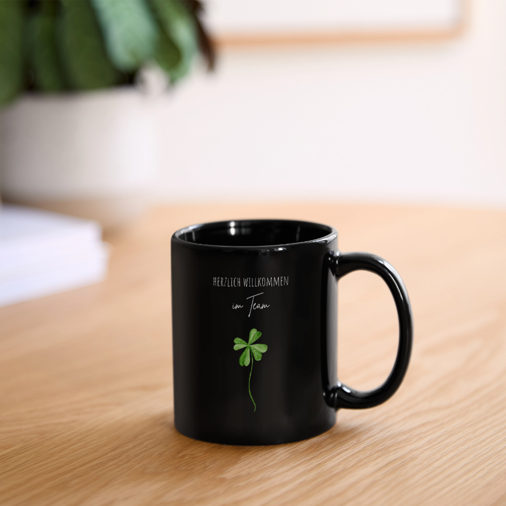 Schwarze Tasse "Herzlich willkommen im Team" (minimalistisch) - Schwarz