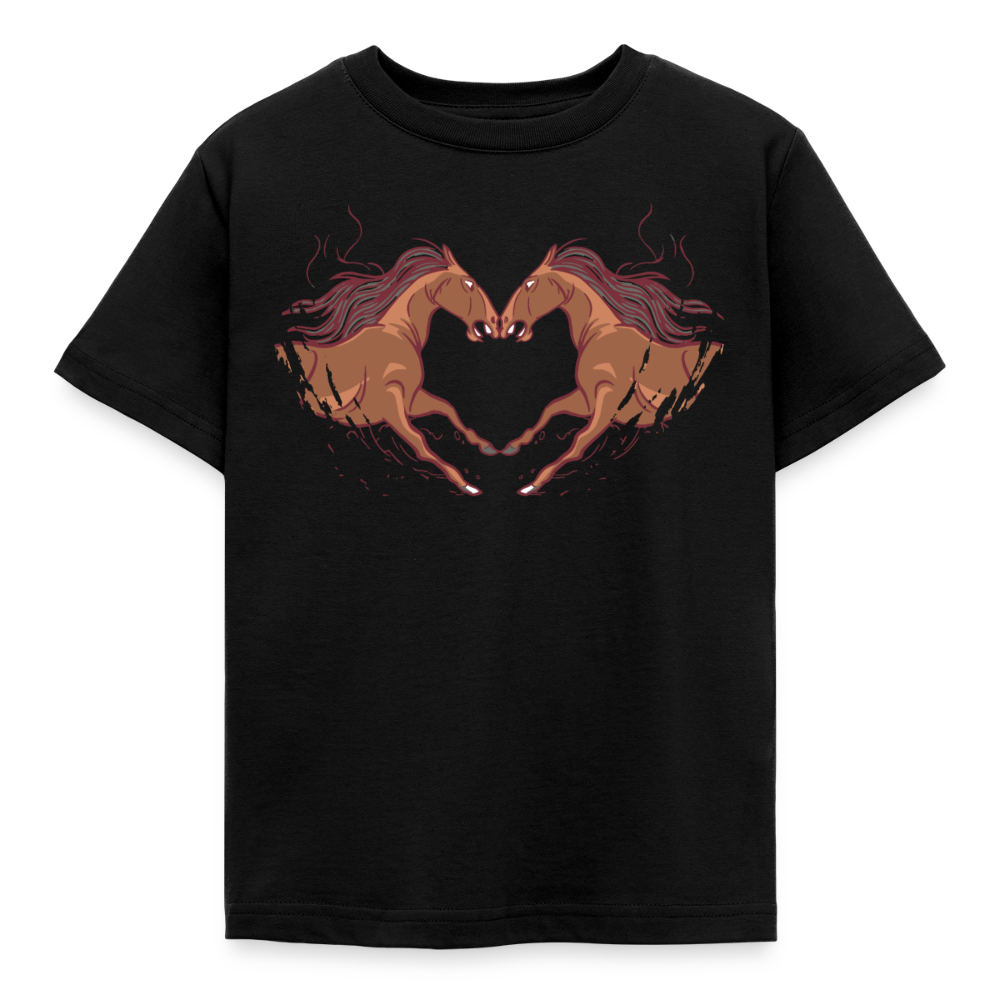 Kinder T-Shirt "2 Pferde" - Schwarz
