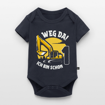 Baby Bio-Kurzarm-Body "Weg da! Ich bin schon 1" (Bagger) - Navy