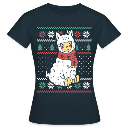 Frauen T-Shirt "Lama Weihnachtsmotiv" - Navy