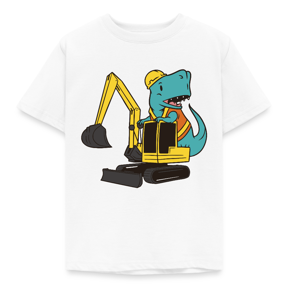Kinder T-Shirt "Baustellen Dinosaurier mit Bagger" - Weiß