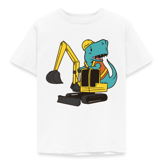 Kinder T-Shirt "Baustellen Dinosaurier mit Bagger" - Weiß