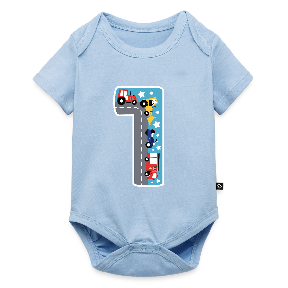Baby Bio-Kurzarm-Body "1 mit Traktoren" - Hellblau