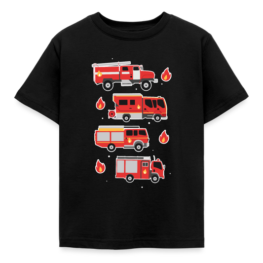 Kinder T-Shirt "Feuerwehr-Autos" - Schwarz