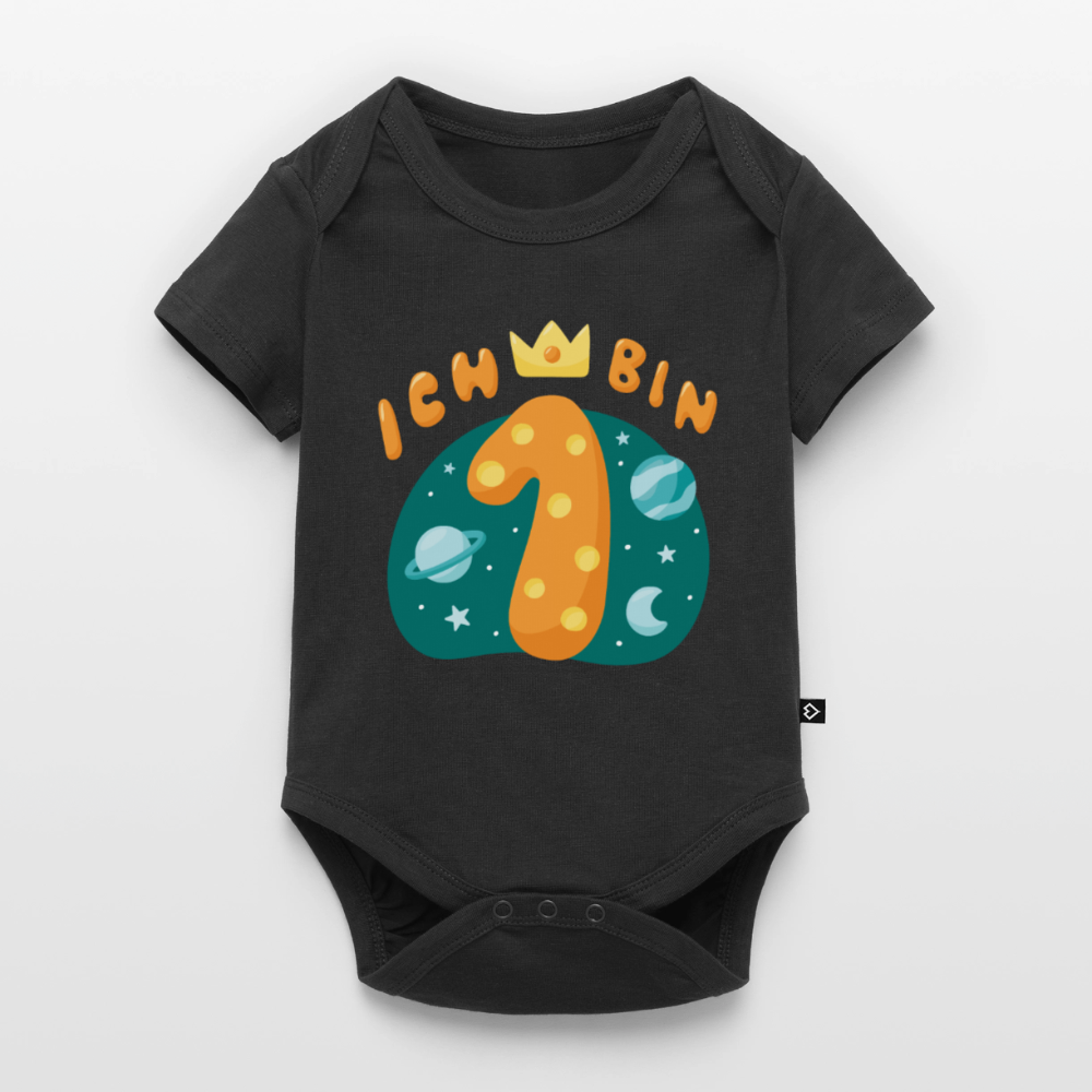 Baby Bio-Kurzarm-Body "Ich bin 1" (Weltraum-Motiv) - Schwarz