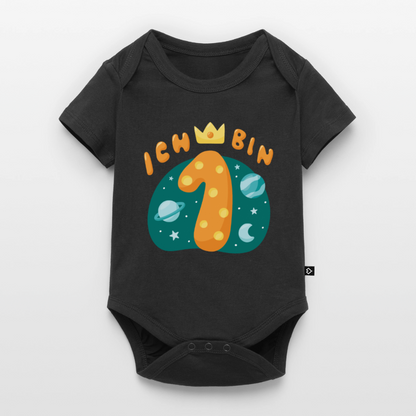 Baby Bio-Kurzarm-Body "Ich bin 1" (Weltraum-Motiv) - Schwarz