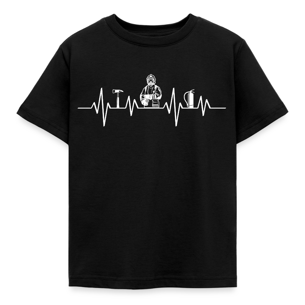 Kinder T-Shirt "Herzschlag Feuerwehrmotiv" - Schwarz
