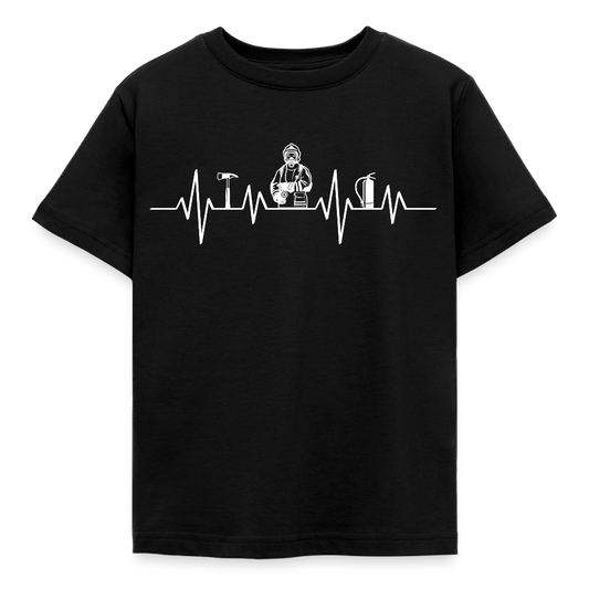 Kinder T-Shirt "Herzschlag Feuerwehrmotiv" - Schwarz