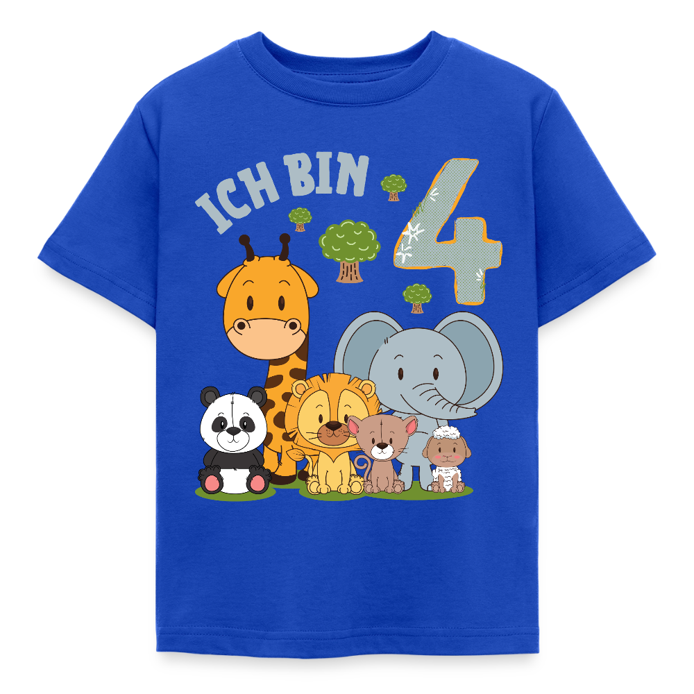 Kinder T-Shirt "Ich bin 4" (Niedliches Tiermotiv) - Royalblau