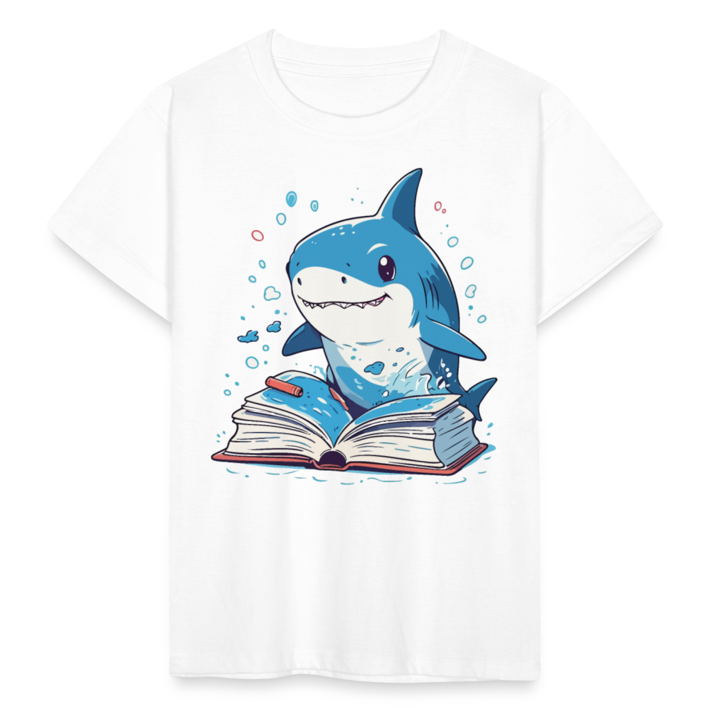 Kinder T-Shirt "Hai liest Buch" - Weiß