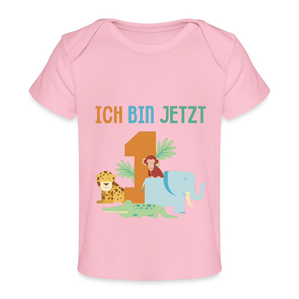 Baby Bio-T-Shirt "Ich bin jetzt 1" (Tiermotiv) - Hellrosa