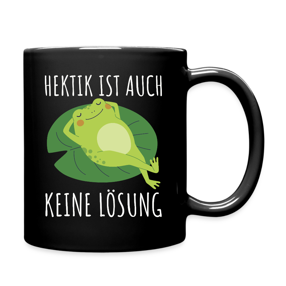 Tasse "Hektik ist auch keine Lösung" (Frosch) - Schwarz