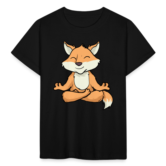 Kinder T-Shirt "Meditierender Fuchs" - Schwarz