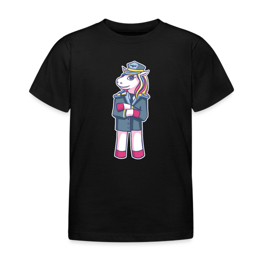 Kinder T-Shirt "Einhorn-Pilotin" - Schwarz