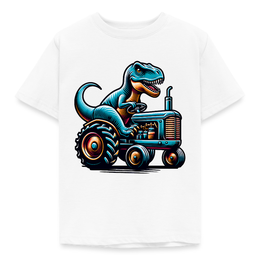Kinder T-Shirt "Dinosaurier fährt Traktor" - Weiß