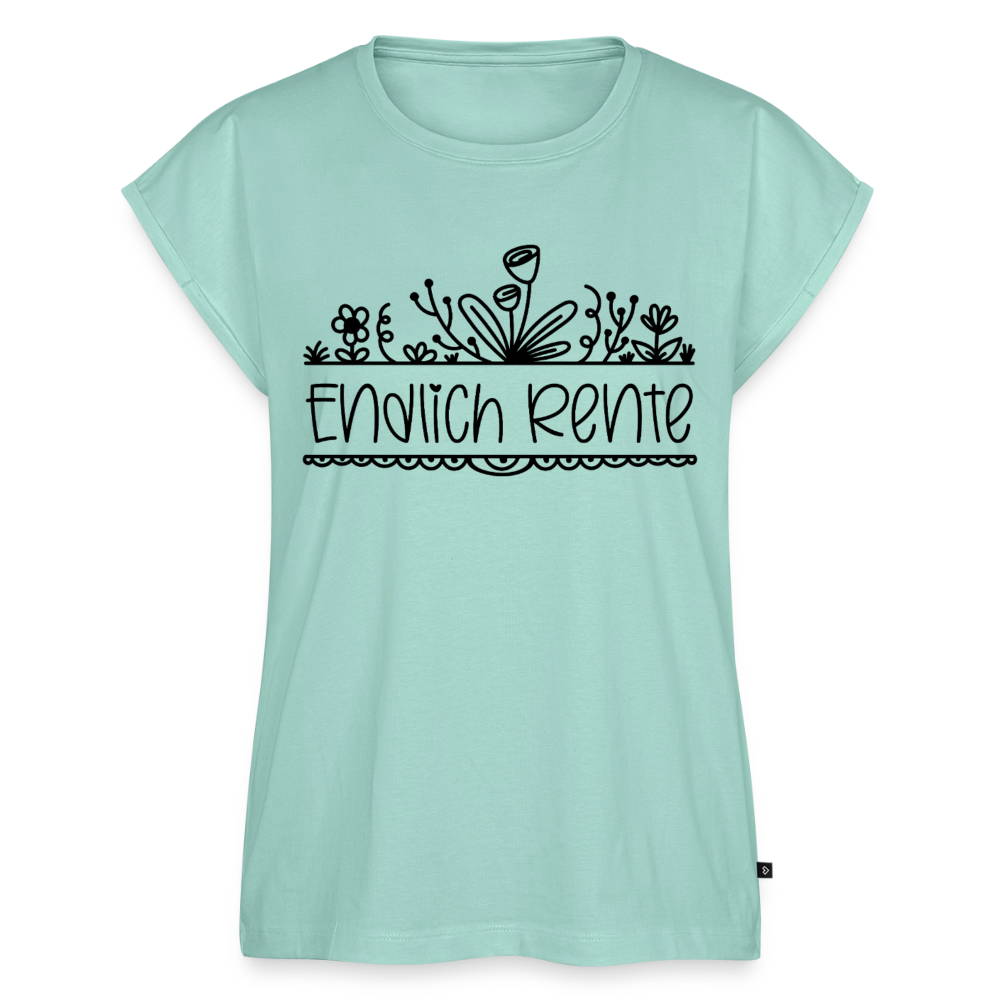 Frauen-T-Shirt "Endlich Rente" (Blumenmotiv) - Mint 