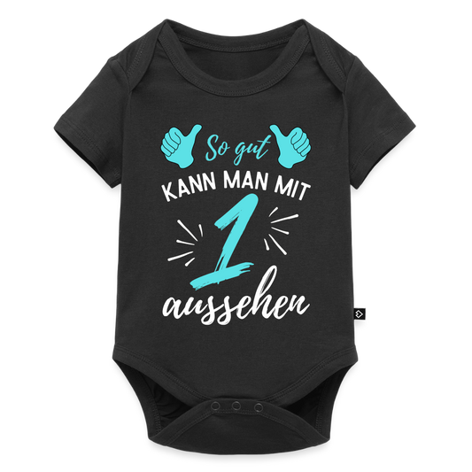 Baby Bio-Kurzarm-Body "So gut kann man mit 1 aussehen" (für Jungen) - Schwarz