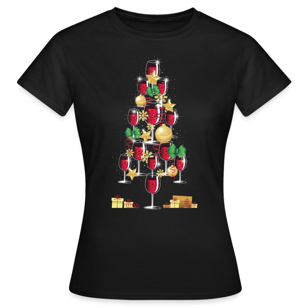 Frauen T-Shirt "Wein Weihnachtsbaum" - Schwarz