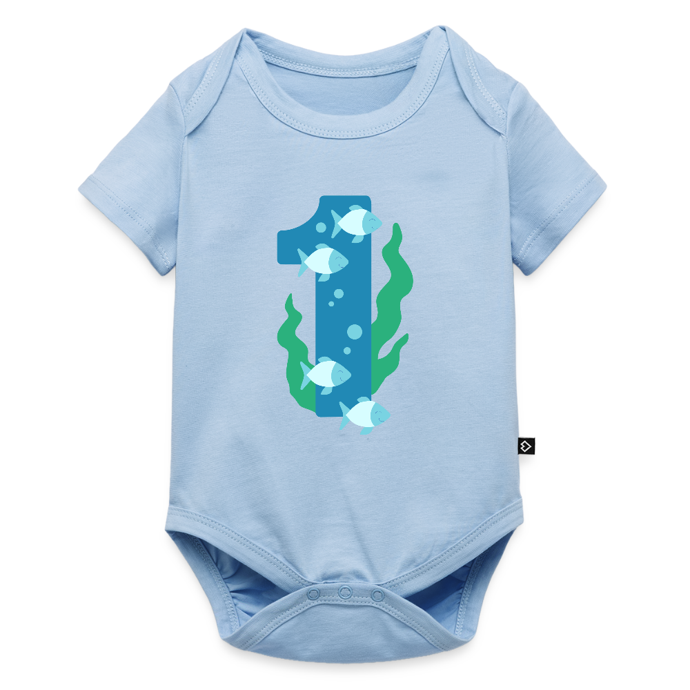 Baby Bio-Kurzarm-Body "1 mit Fischen" - Hellblau