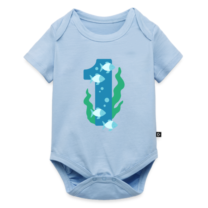 Baby Bio-Kurzarm-Body "1 mit Fischen" - Hellblau