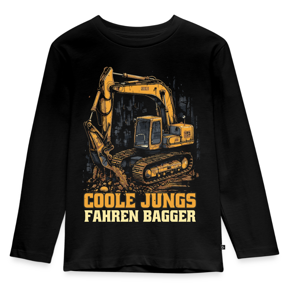 Kinder Langarmshirt "Coole Jungs fahren Bagger" - Schwarz