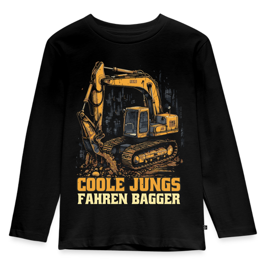 Kinder Langarmshirt "Coole Jungs fahren Bagger" - Schwarz