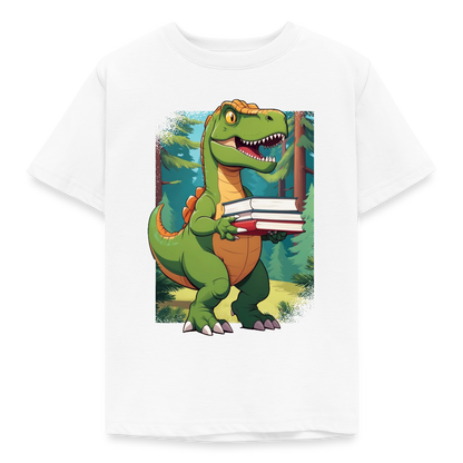 Kinder T-Shirt "Dinosaurier mit Büchern" - Weiß