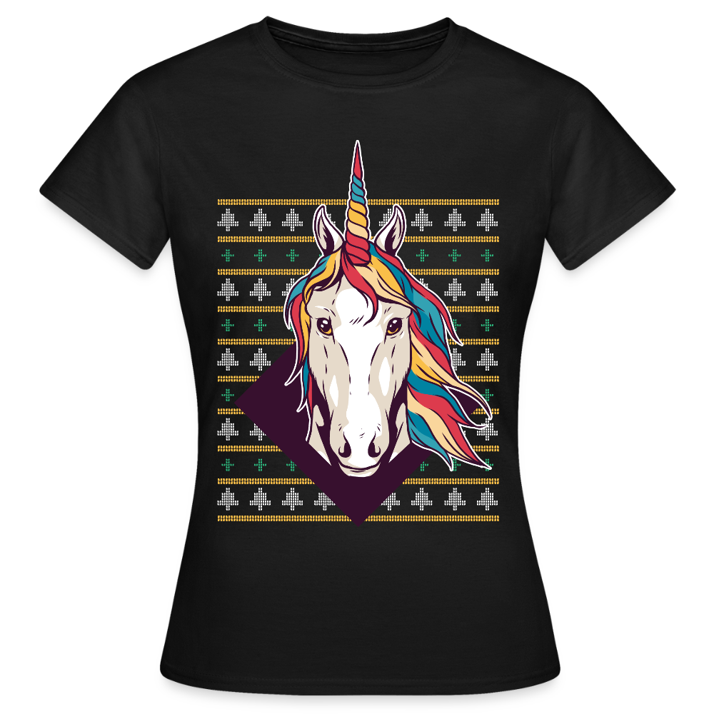 Frauen T-Shirt "Einhorn Weihnachtsmotiv" - Schwarz