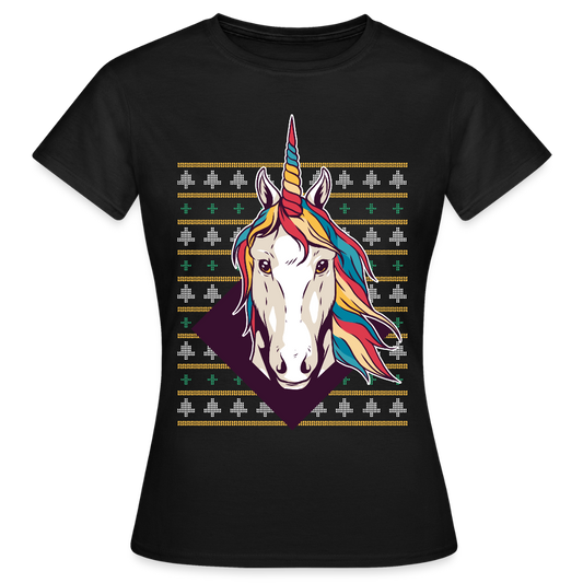 Frauen T-Shirt "Einhorn Weihnachtsmotiv" - Schwarz