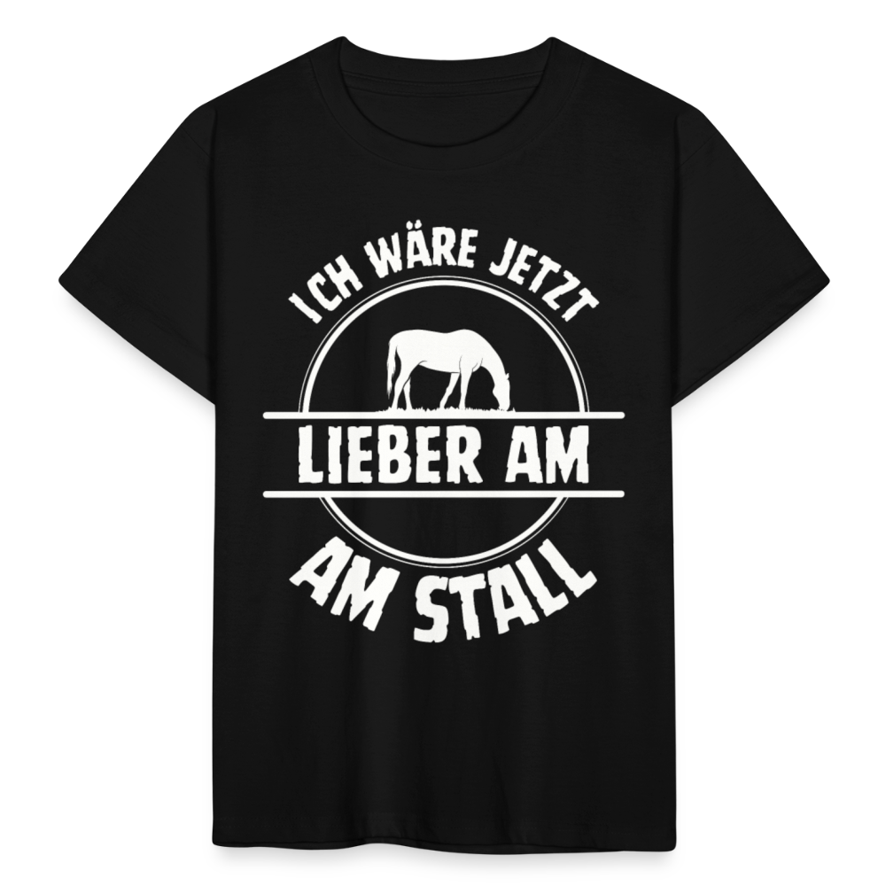 Kinder T-Shirt "Ich wäre jetzt lieber am Stall" - Schwarz